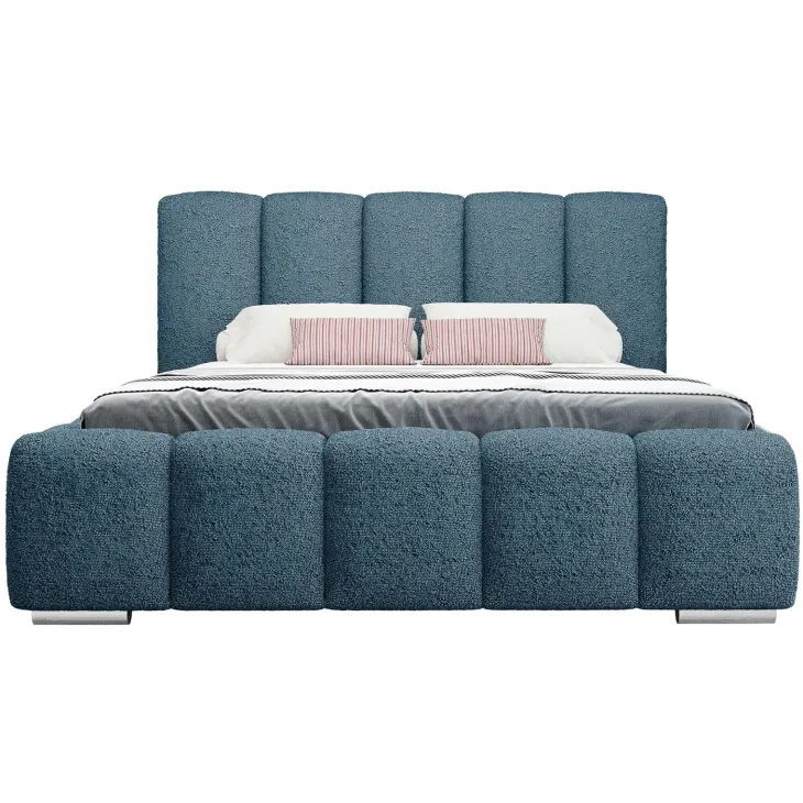 Letto alla francese 140x200 cm con rete contenitore imbottito tessuto bouclé blu Cometa