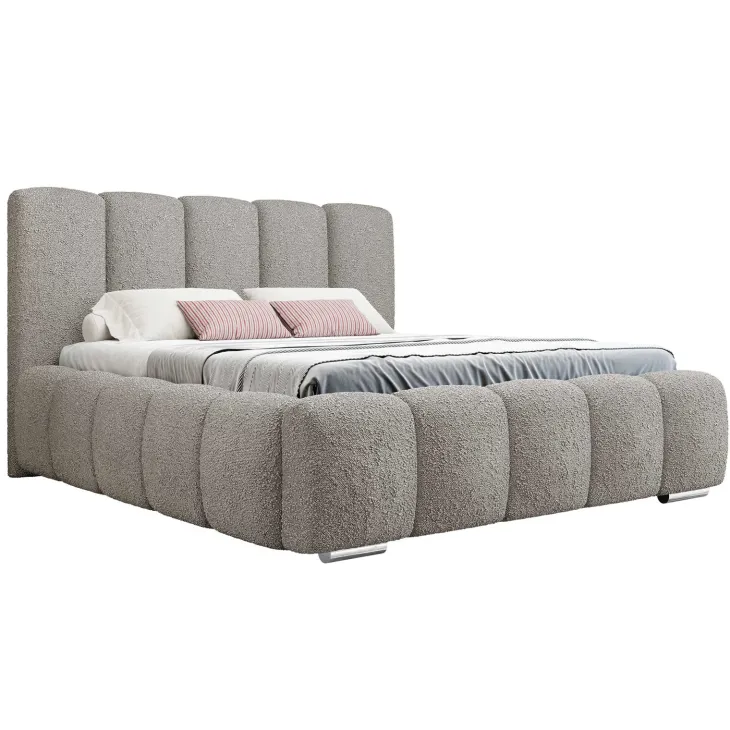 Letto alla francese 140x200 cm con rete contenitore imbottito tessuto bouclé grigio chiaro Cometa