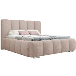 Letto alla francese 140x200 cm con rete contenitore imbottito tessuto bouclé rosa Cometa