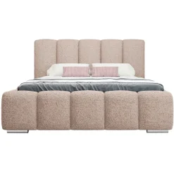 Letto alla francese 140x200 cm con rete contenitore imbottito tessuto bouclé rosa Cometa