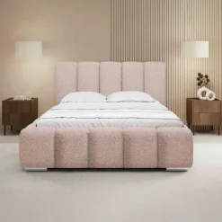 Letto alla francese 140x200 cm con rete contenitore imbottito tessuto bouclé rosa Cometa
