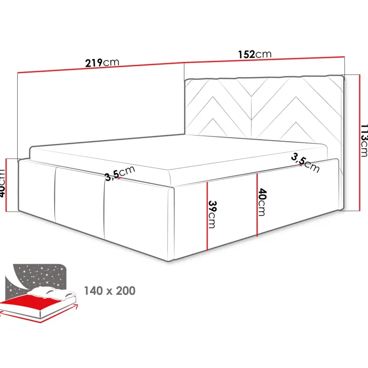 Letto alla francese 140x200 cm con rete contenitore imbottito beige Polaris