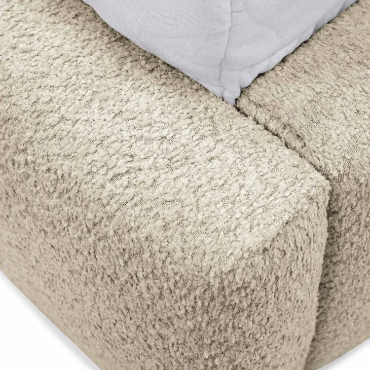 Letto alla francese 140x200cm con rete contenitore imbottito tessuto bouclé beige Aluna