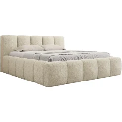 Letto alla francese 140x200cm con rete contenitore imbottito tessuto bouclé beige Aluna