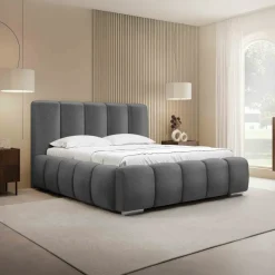 Letto alla francese 140x200 cm con rete contenitore imbottito grigio scuro Cometa