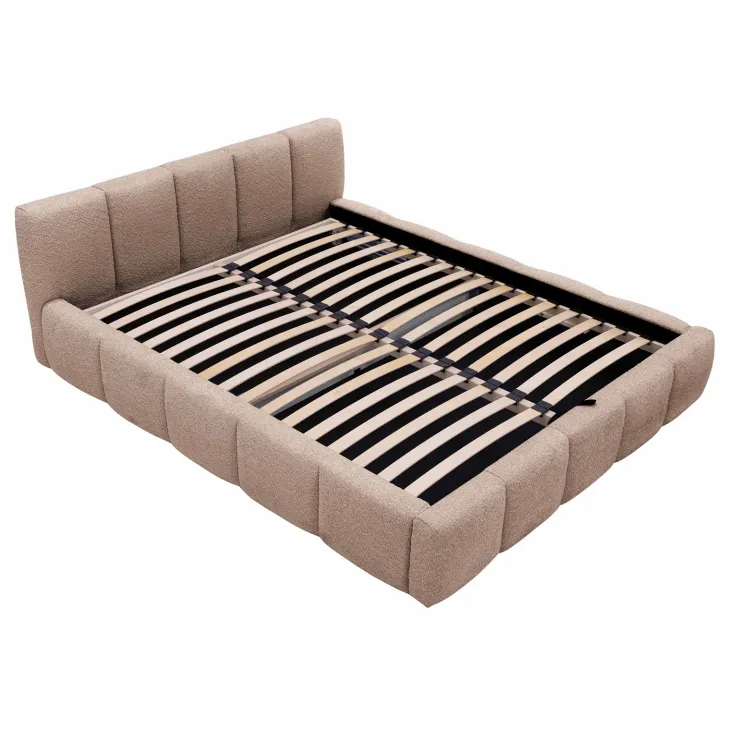 Letto alla francese 140x200cm con rete contenitore imbottito tessuto bouclé rosa Aluna