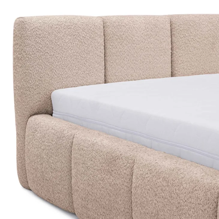 Letto alla francese 140x200cm con rete contenitore imbottito tessuto bouclé rosa Aluna