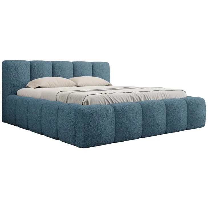 Letto alla francese 140x200cm con rete contenitore imbottito tessuto bouclé turchese Aluna