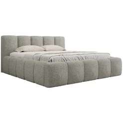 Letto alla francese 140x200cm con rete contenitore imbottito tessuto bouclé grigio Aluna