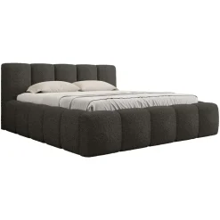 Letto alla francese 140x200cm con rete contenitore imbottito tessuto bouclé nero Aluna