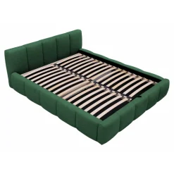 Letto alla francese 140x200cm con rete contenitore imbottito tessuto bouclé verde Aluna