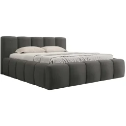 Letto alla francese 140x200cm con rete contenitore imbottito grigio scuro Aluna