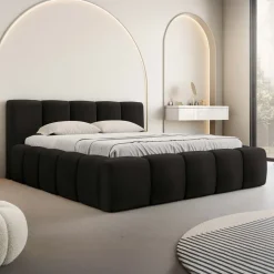 Letto alla francese 140x200cm con rete contenitore imbottito nero Aluna