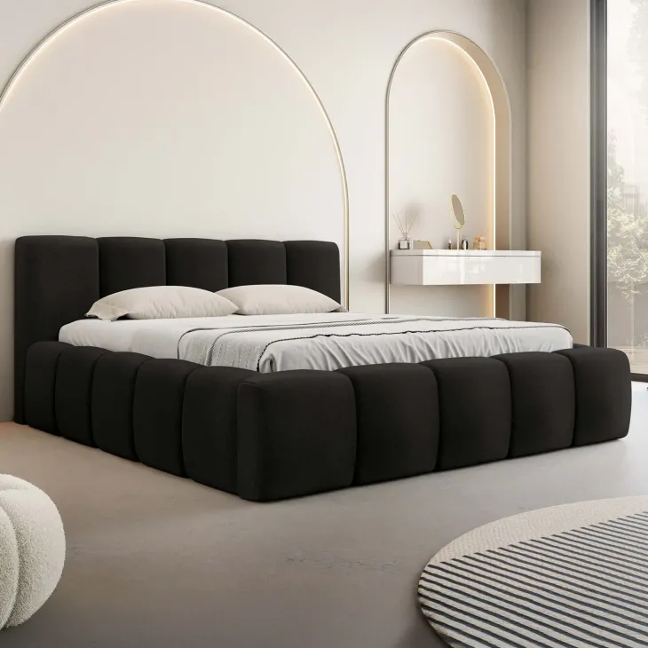Letto alla francese 140x200cm con rete contenitore imbottito nero Aluna
