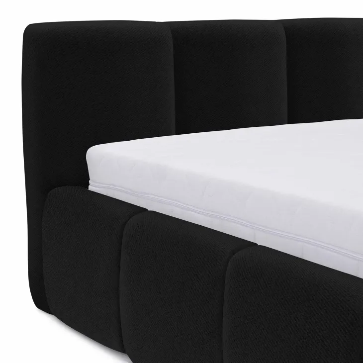 Letto alla francese 140x200cm con rete contenitore imbottito nero Aluna