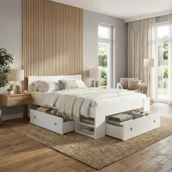 Letto alla francese 140x200cm con set cassettoni bianco Aurora