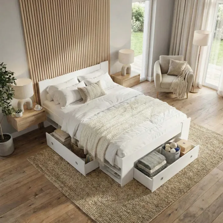 Letto alla francese 140x200cm con set cassettoni bianco Aurora