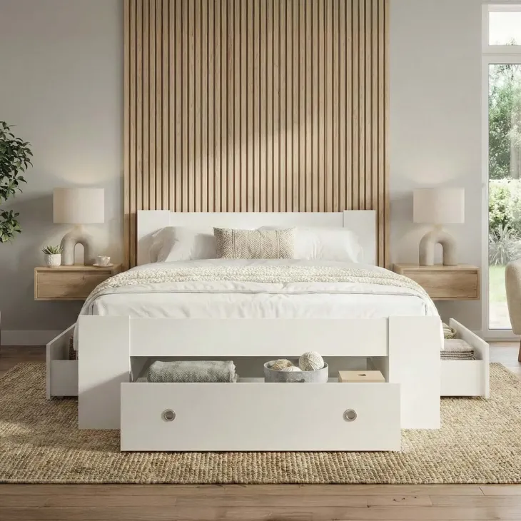 Letto alla francese 140x200cm con set cassettoni bianco Aurora