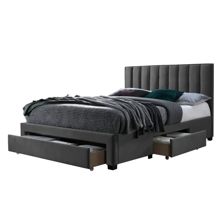 Letto alla francese 140x200cm imbottito con cassettoni grigio Lux
