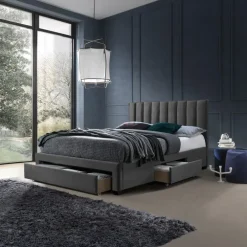 Letto alla francese 140x200cm imbottito con cassettoni grigio Lux