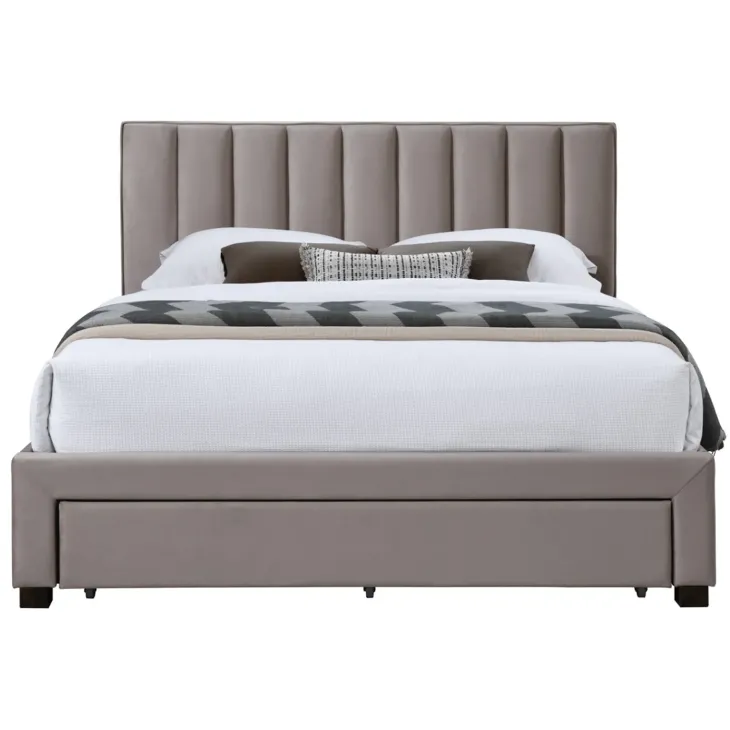 Letto alla francese 140x200cm imbottito con cassettoni beige Lux