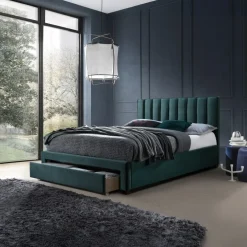 Letto alla francese 140x200cm imbottito con cassettoni verde scuro Lux