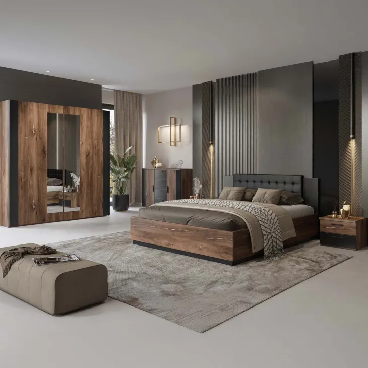 Letto alla francese 140x200cm noce nero Vulcano