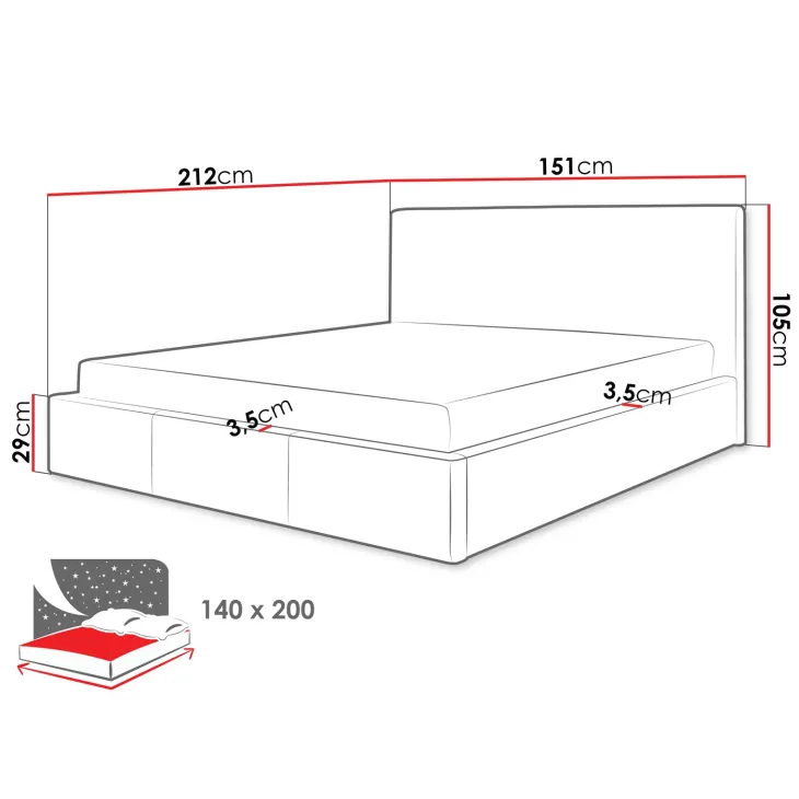 Letto alla francese 140x200cm tessuto grigio chiaro Silla