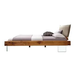 Letto alla francese 140x200cm testiera imbottita piedi in vetro legno massello rovere tortora Resilia