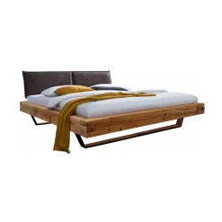 Letto alla francese 140x200cm testiera imbottita gambe in metallo legno massello rovere antracite Venalia