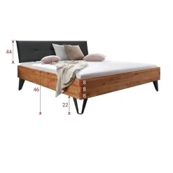 Letto alla francese 140x200cm testiera imbottita piedi in metallo legno massello rovere antracite Cortelia
