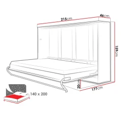 Letto a scomparsa orizzontale 140x200 cm alla francese grigio Chimera