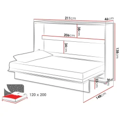 Letto a scomparsa orizzontale 120x200 cm una piazza e mezza grigio Camelio