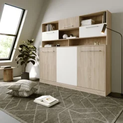 Letto a scomparsa orizzontale 90x200cm singolo con libreria rovere bianco Alvin Gihome®