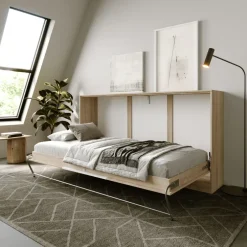 Letto a scomparsa orizzontale 90x200cm singolo rovere bianco Alvin Gihome®