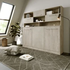 Letto a scomparsa orizzontale 90x200cm singolo con libreria rovere chiaro beige sabbia Alvin Gihome®