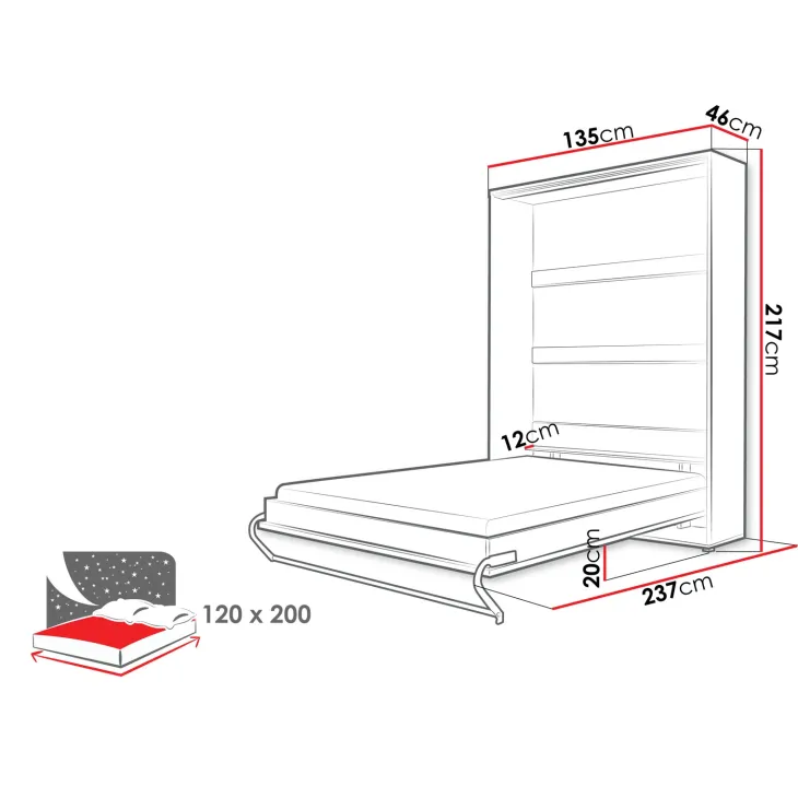 Letto a scomparsa verticale 120x200 cm una piazza e mezza bianco Chimera