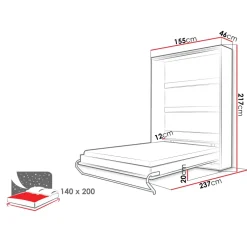 Letto a scomparsa verticale 140x200 cm alla francese bianco Chimera