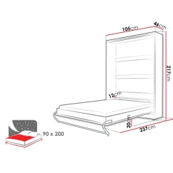 Letto a scomparsa verticale 90x200 cm singolo bianco Chimera