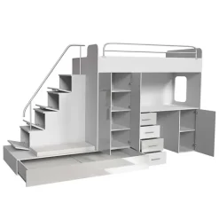 Letto a soppalco con armadio 324x180cm bianco grigio 2 letti Diego Gihome®