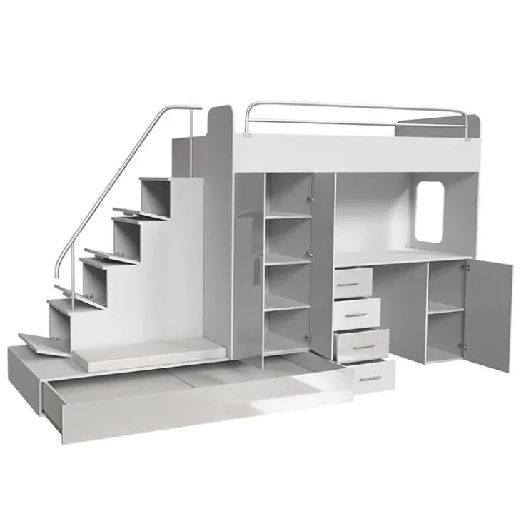 Letto a soppalco con armadio 324x180cm bianco grigio 2 letti Diego Gihome®