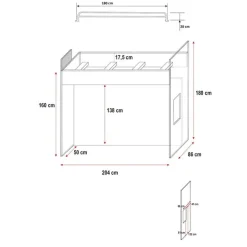 Letto a soppalco con armadio 254x120cm bianco Simone Gihome®