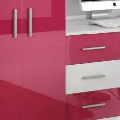 Letto a soppalco con armadio 324x180cm bianco rosa 2 letti Diego Gihome®