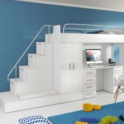 Letto a soppalco con armadio 324x180cm bianco 2 letti Diego Gihome®