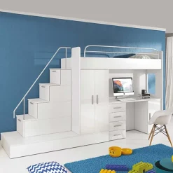 Letto a soppalco con armadio 324x180cm bianco 2 letti Diego Gihome®