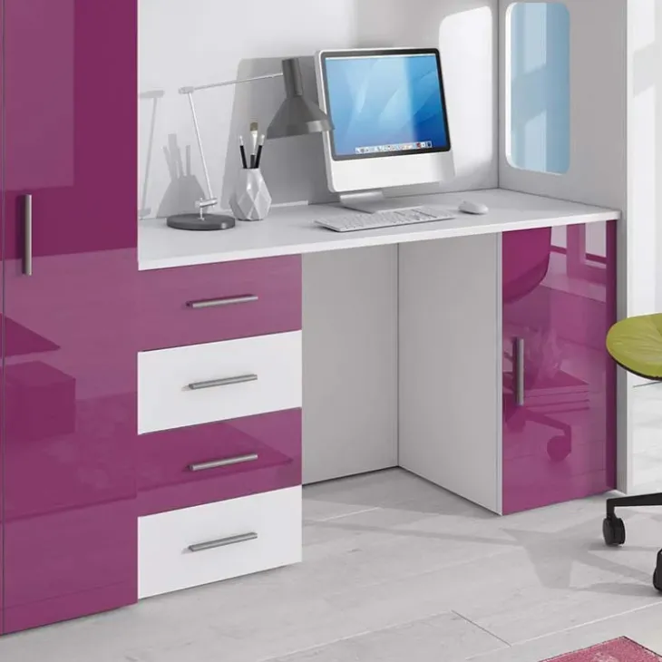 Letto a soppalco per bambini con armadio 204x86cm bianco viola Luca