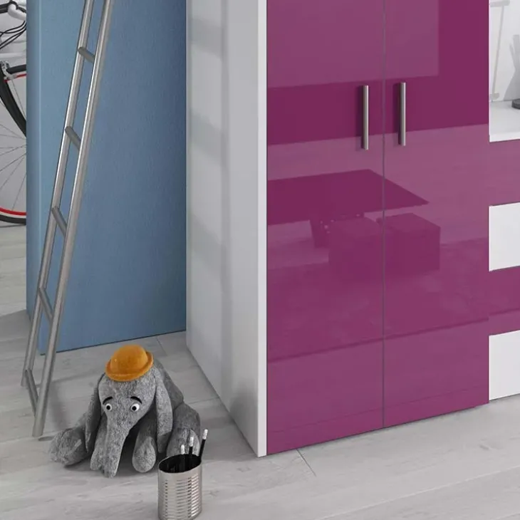 Letto a soppalco per bambini con armadio 204x86cm bianco viola Luca