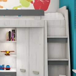 Letto a soppalco 204x120cm destra bianco pino grafite Dollie Gihome®