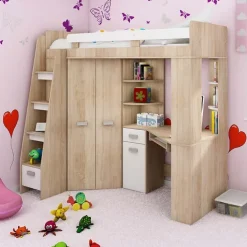 Letto a soppalco 204x120cm sinistra rovere bianco Dollie Gihome®