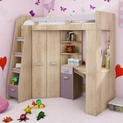 Letto a soppalco 204x120cm sinistra rovere rosa Dollie Gihome®